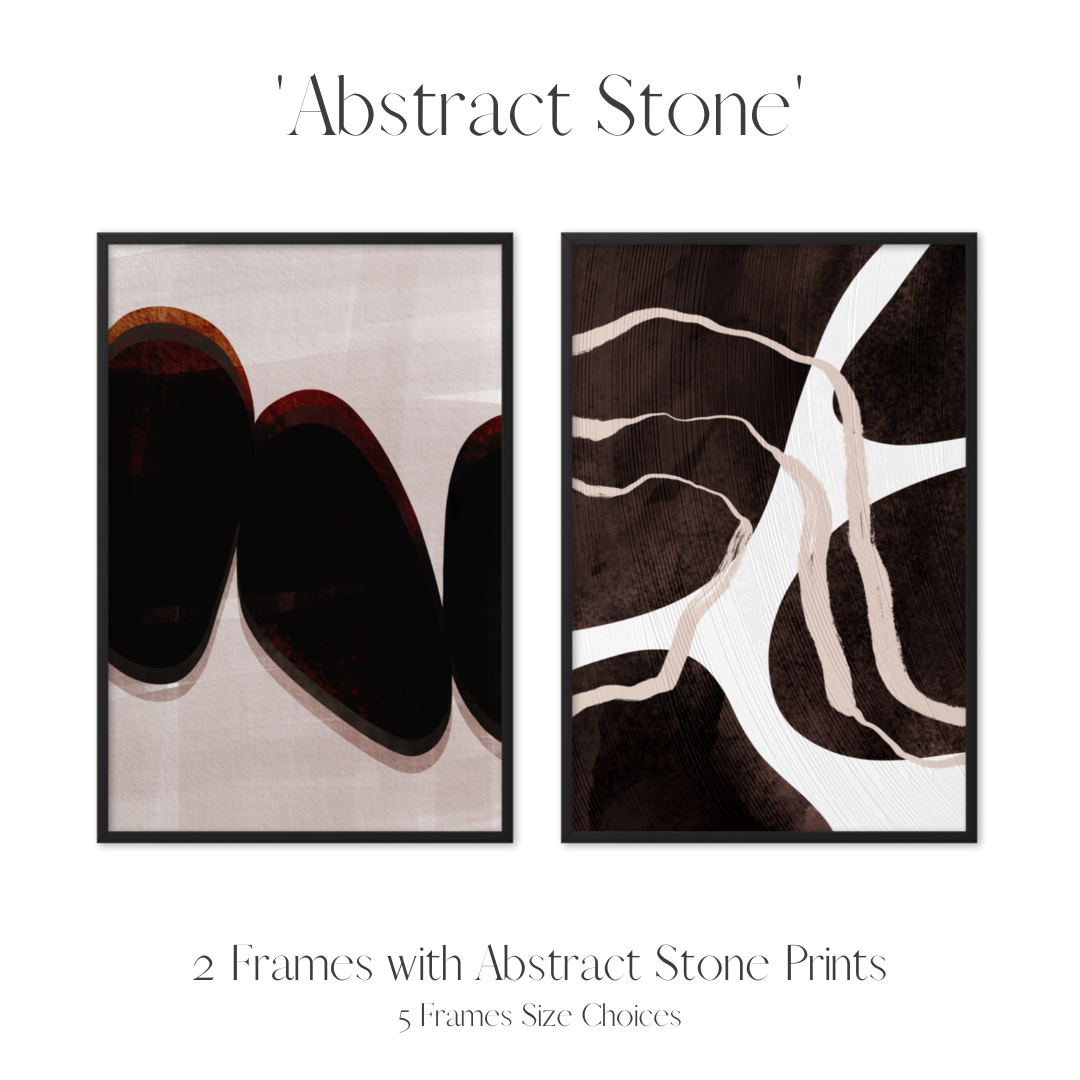Set of 2 Frames Including Minimalist Abstract Stone Prints