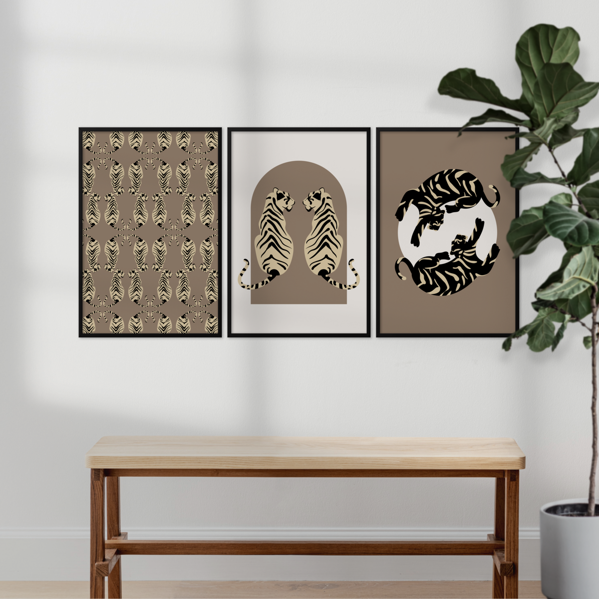 Set of 3 Frames Including Minimalist  Neutral Tigress Prints