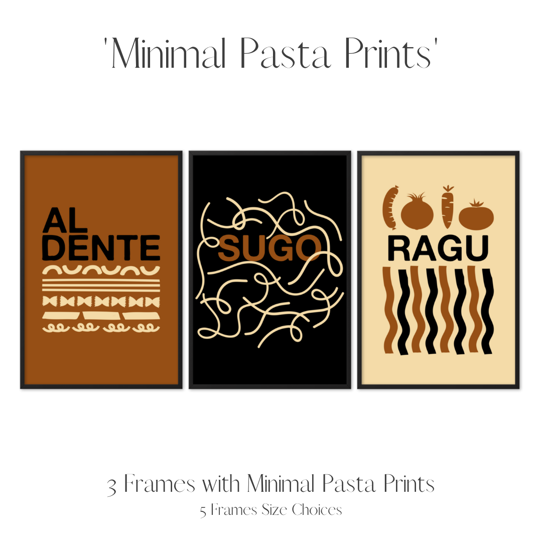Set of 3 Frames Including Minimalist Pasta Prints