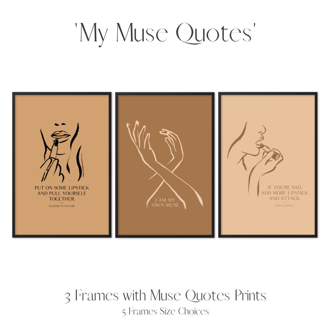 Set of 3 Frames Including Minimalist Muse Quotes Prints