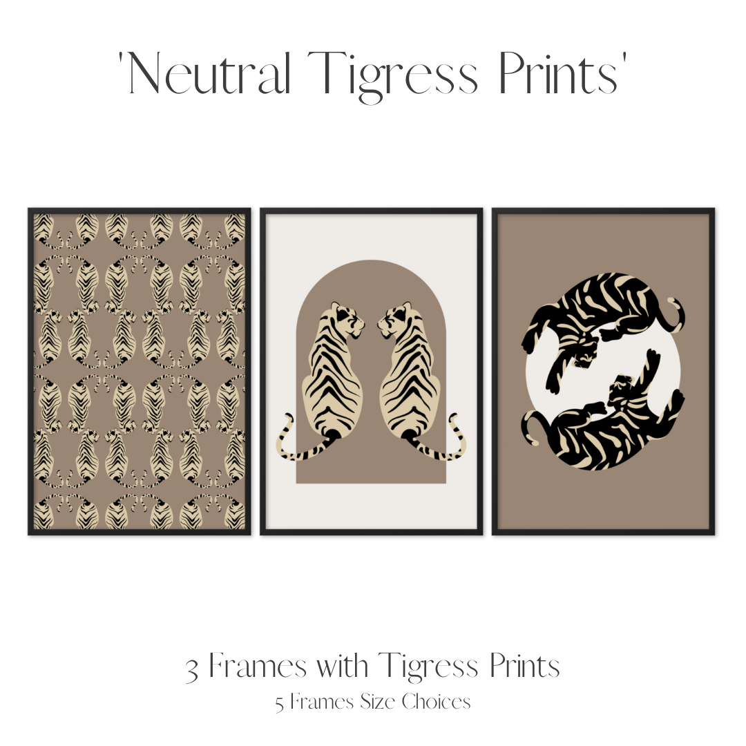 Set of 3 Frames Including Minimalist  Neutral Tigress Prints