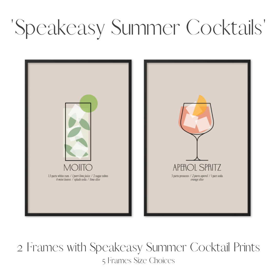 Set of 2 Frames Including Minimalist Speakeasy Summer Cocktails Prints