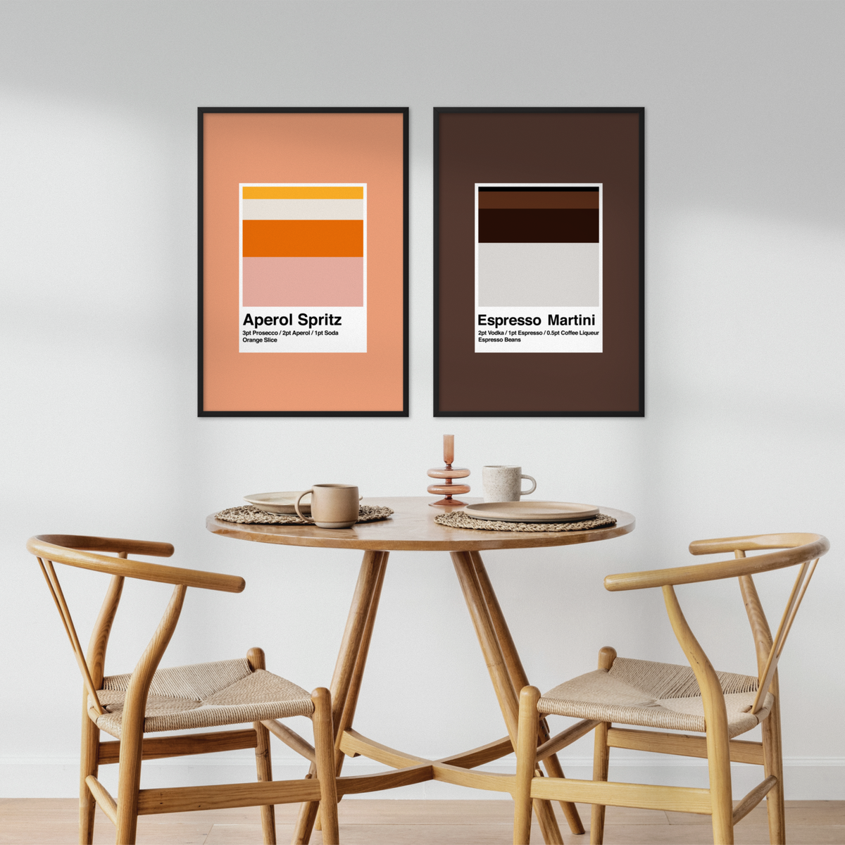 Set of 2 Frames Including Minimalist Popular Cocktails Prints